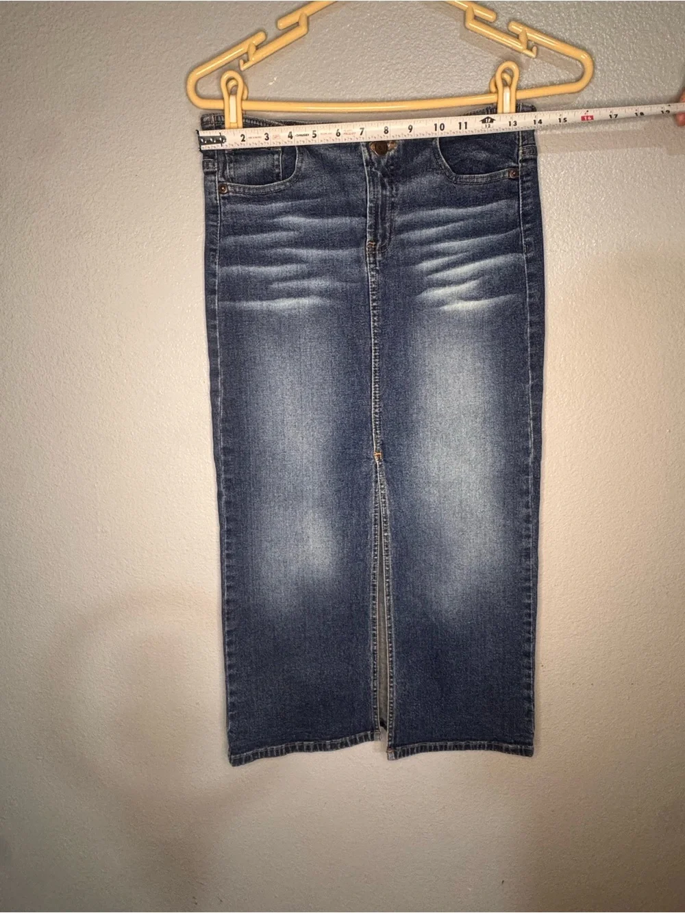 lei Vintage Dark Blue Denim Pencil Skirt with Front Slit
